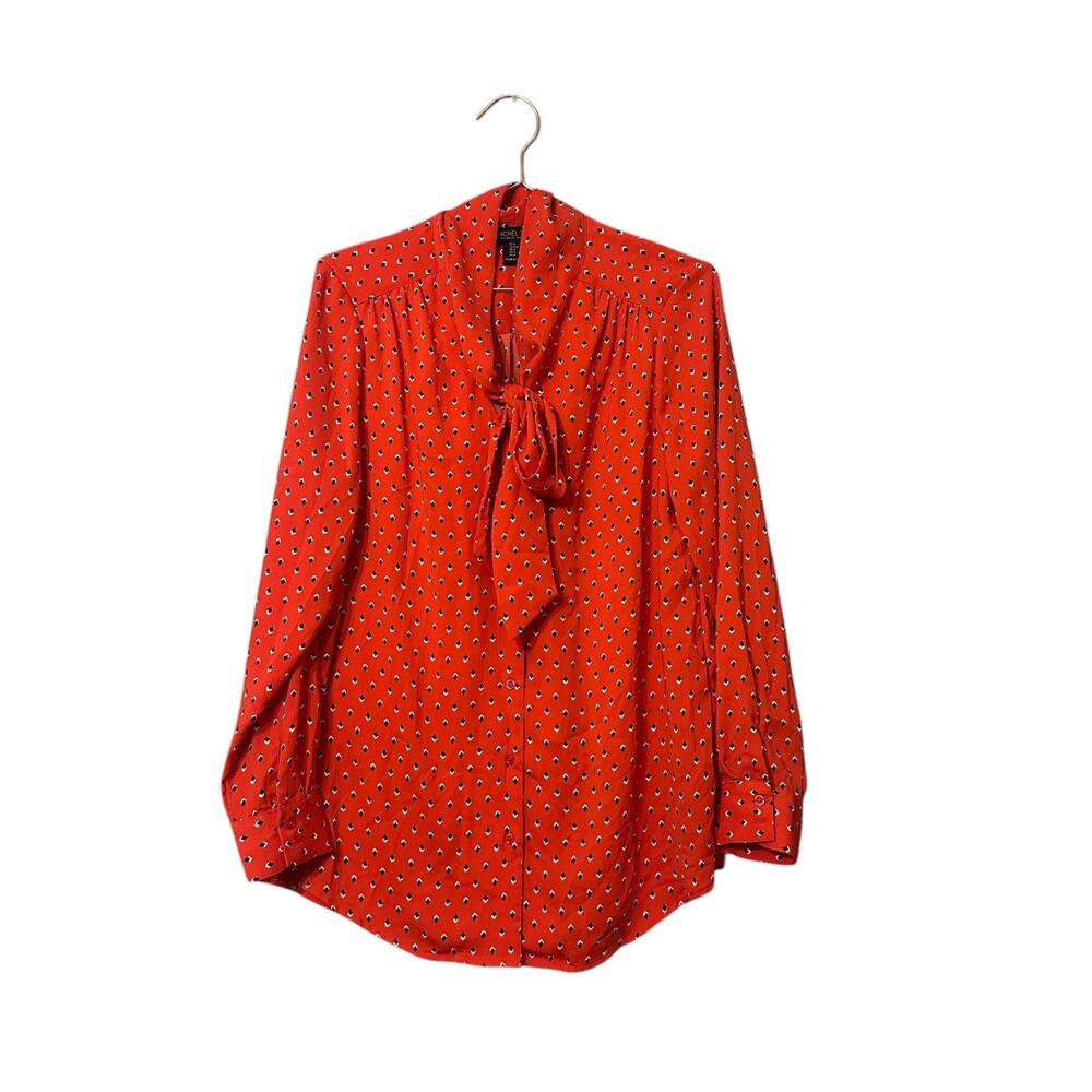 Rachel Zoe long sleeve print blouse with tie neck size medium